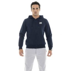 Bluza z bawełna z kaptur na trening na co dzień. Niebieskie bluzy LEONE 1947 APPAREL, bez wzorów, z bawełny, bez kaptura. W wyprzedaży za 108.70 zł.