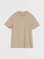 Bawełniane polo - beżowy. Brązowe koszulki polo sportowe Sinsay, l, bez wzorów, z bawełny, bez kołnierzyka, bez ramiączek. Za 22.99 zł.