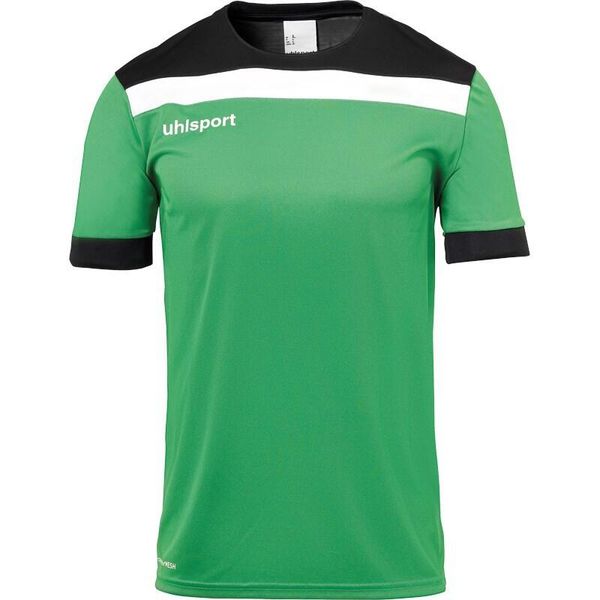 Polo Uhlsport Offense 23. Czarne koszulki polo Uhlsport, bez wzorów, z materiału, bez kołnierzyka, bez ramiączek, do piłki nożnej. Za 125.50 zł.