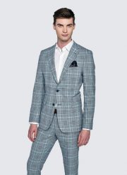 PAKO LORENTE – Niebieska marynarka garniturowa w kratę. Niebieskie garnitury Pako Lorente, na ślub cywilny, m, bez wzorów. Za 499.99 zł.