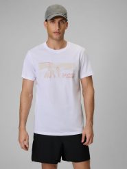4F T-shirt reagular z nadrukiem męski - biały XL. Białe t-shirty 4F, m, bez wzorów, z bawełny, bez kołnierzyka, bez ramiączek. Za 59.99 zł.