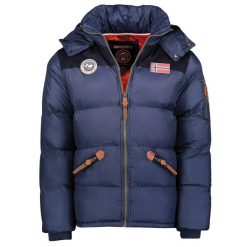 Kurtka puchowa z kapturem Geographical Norway Celian. Niebieskie kurtki Geographical Norway, bez wzorów, z puchu, z kapturem. W wyprzedaży za 381.00 zł.