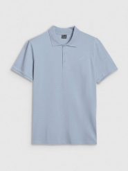 4F Koszulka polo regular męska - niebieska XL. Niebieskie koszulki polo 4F, m, bez wzorów, z bawełny, bez kołnierzyka, bez ramiączek. Za 89.99 zł.