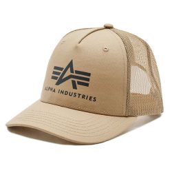 Czapka z daszkiem Alpha Industries. Brązowe czapki z daszkiem Alpha Industries, bez wzorów. Za 99.99 zł.