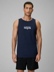 4F Koszulka bez rękawów regular z nadrukiem męska - granatowa 3XL. Niebieskie bezrękawniki 4F, m, bez wzorów, z bawełny, bez kołnierzyka, bez ramiączek. Za 59.99 zł.