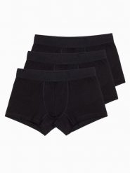 Bokserki męskie bawełniane z logowaniem - 3-pak czarne V1 - Rozmiar: XXL. Czarne bokserki Ombre Clothing, m, bez wzorów, z bawełny. W wyprzedaży za 39.99 zł.