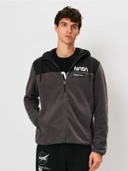 Bluza zip hoodie NASA - szary. Szare bluzy bez kaptura Sinsay, l, bez wzorów, bez kaptura. W wyprzedaży za 39.99 zł.