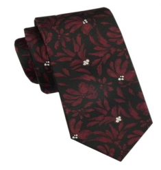 Elegancki Męski Krawat - Alties - Czarny w Duży, Ciemnoczerwony Wzór Kwiatowy. Czerwone krawaty i muchy Alties, bez wzorów, z tkaniny. Za 49.00 zł.