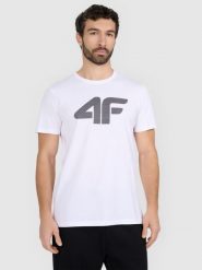 4F T-shirt regular z nadrukiem męski - biały XXL. Białe t-shirty 4F, m, bez wzorów, z bawełny, bez kołnierzyka, bez ramiączek. Za 59.99 zł.