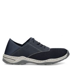 Półbuty Rieker. Niebieskie eleganckie półbuty Rieker, bez wzorów, bez obcasa, bez zapięcia. Za 299.99 zł.