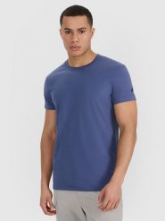 4F T-shirt regular gładki męski - granatowy M. Niebieskie t-shirty 4F, m, bez wzorów, z bawełny, bez kołnierzyka, bez ramiączek. Za 59.99 zł.