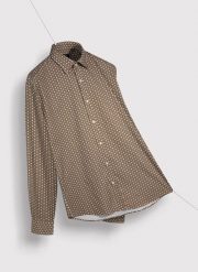 PAKO LORENTE – Brązowa męska koszula w mikrowzór. Brązowe koszule Pako Lorente, m, bez wzorów, z bawełny, bez kołnierzyka, bez ramiączek. Za 99.99 zł.