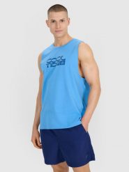 4F Tank top regular męski - niebieski L. Niebieskie bezrękawniki 4F, l, bez wzorów, z bawełny, bez kołnierzyka, bez ramiączek. Za 59.99 zł.
