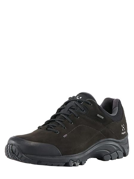 Haglöfs Skórzane buty turystyczne w kolorze czarnym rozmiar: 42 2/3. Czarne buty trekkingowe Haglöfs, bez wzorów, z gore-texu, bez zapięcia. Za 459.04 zł.