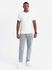 Męska koszulka SLIM FIT z okrągłym dekoltem i logotypem – biała V1 OM-TSCT-0220 - XXL. Białe t-shirty Ombre Clothing, l, bez wzorów, z bawełny, bez kołnierzyka, bez ramiączek. W wyprzedaży za 39.99 zł.