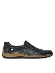 Rieker Półbuty 05286-15 Granatowy. Niebieskie eleganckie półbuty Rieker, bez wzorów, ze skóry, bez obcasa, bez zapięcia. Za 259.99 zł.