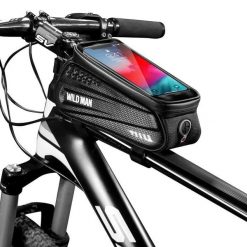 Torba na ramę rowerową z dotykowym uchwytem na telefon WILD MAN. Czarne torby na ramię WILDMAN, bez wzorów, z materiału, duże, bez dodatków. Za 155.04 zł.
