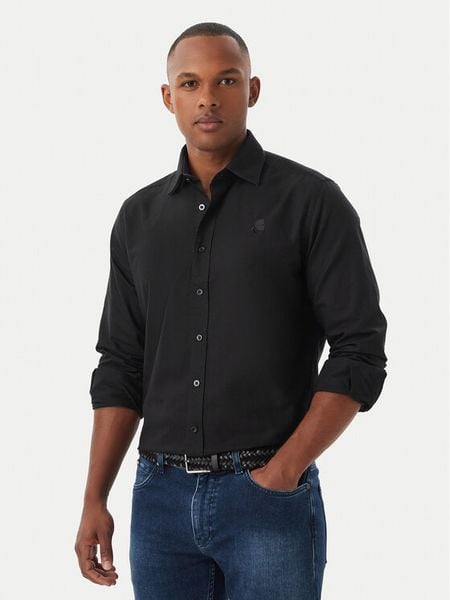KARL LAGERFELD Koszula 605192 561784 Czarny Modern Fit. Czarne koszule KARL LAGERFELD, m, bez wzorów, z bawełny, bez kołnierzyka, bez ramiączek. Za 479.99 zł.