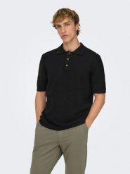 ONLY & SONS Koszulka polo "Seric" w kolorze czarnym rozmiar: L. Czarne koszulki polo Only & Sons, l, bez wzorów, z bawełny, bez kołnierzyka, bez ramiączek. Za 110.55 zł.