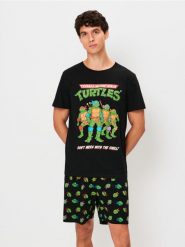 Bawełniana piżama dwuczęściowa Teenage Mutant Ninja Turtles - czarny. Czarne piżamy Sinsay, l, bez wzorów, z bawełny, bez ramiączek. Za 49.99 zł.
