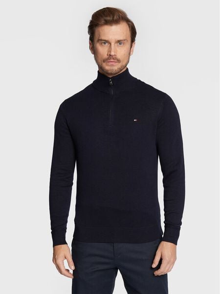 Tommy Hilfiger Sweter MW0MW28049 Granatowy Regular Fit. Niebieskie swetry rozpinane Tommy Hilfiger, l, bez wzorów, z bawełny, bez kołnierzyka, bez ramiączek. Za 569.99 zł.