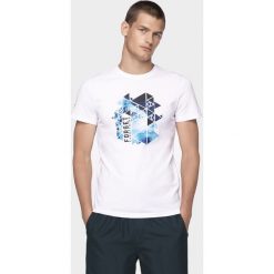 T-shirt męski TSM007 - biały. Białe t-shirty 4F, m, bez wzorów, bez kołnierzyka, bez ramiączek. W wyprzedaży za 49.99 zł.