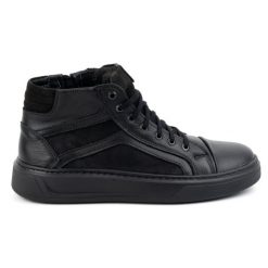 KOMODO Buty męskie skórzane zimowe sneakersy 886K Czarne. Czarne botki sznurowane na zimę, bez wzorów, bez obcasa, bez zapięcia. Za 438.49 zł.