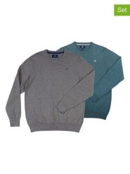 The Time of Bocha Swetry (2 szt.) w kolorze turkusowym i szarym rozmiar: M. Szare swetry nierozpinane The Time of Bocha, m, bez wzorów, z bawełny, bez kołnierzyka, bez ramiączek. Za 152.62 zł.