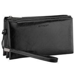 Saszetka męska ze skóry ekologicznej w czarnym kolorze, wyposażona w uchwyt na rękę - Rovicky. Czarne torby na ramię ROVICKY, bez wzorów, ze skóry ekologicznej, bez dodatków. Za 54.99 zł.