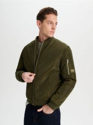 Kurtka bomberka - khaki. Brązowe kurtki Sinsay, l, z aplikacjami, bez kaptura. Za 79.99 zł.