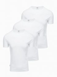 Zestaw męskich koszulek bawełnianych BASIC z okrągłym dekoltem – 3x biały V11 OM-TSBS-0232 - XXL. Białe t-shirty Ombre Clothing, l, bez wzorów, z bawełny, bez kołnierzyka, bez ramiączek. Za 89.99 zł.