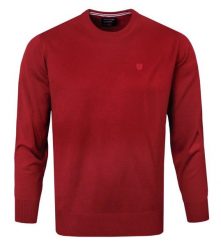 Klasyczny Wełniany Sweter, Okrągły Dekolt (U-Neck) - Pako Jeans - Czerwony. Czerwone swetry rozpinane Pako Jeans, l, bez wzorów, z jeansu, bez kołnierzyka, bez ramiączek. Za 169.00 zł.