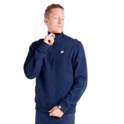 Bluza z bawełna z zamek błyskawiczny na czas wolny. Niebieskie bluzy LEONE 1947 APPAREL, bez wzorów, z bawełny, bez kaptura. W wyprzedaży za 149.08 zł.