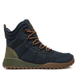 Trekkingi Columbia. Niebieskie botki sznurowane Columbia, bez wzorów, bez obcasa, bez zapięcia. Za 399.99 zł.