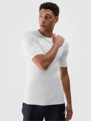 4F Koszulka treningowa szybkoschnąca męska - biała L. Białe t-shirty 4F, l, bez wzorów, z dzianiny, bez kołnierzyka, bez ramiączek. W wyprzedaży za 44.99 zł.