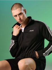 Bluza bomberka z lampasami - czarny. Czarne kurtki Sinsay, l, bez wzorów, bez kaptura. Za 59.99 zł.