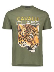 Cavalli CLASS Koszulka w kolorze khaki rozmiar: XL. Brązowe bezrękawniki Cavalli Class, xl, bez wzorów, z bawełny, bez kołnierzyka, bez ramiączek. Za 79.03 zł.