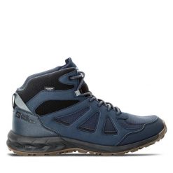 Trekkingi Jack Wolfskin. Niebieskie botki sznurowane Jack Wolfskin, bez wzorów, bez obcasa, bez zapięcia. Za 349.99 zł.