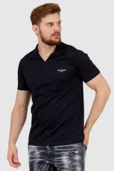 BALMAIN Czarna koszulka polo z aksamitnym logo. Czarne koszulki polo Balmain, m, bez wzorów, bez kołnierzyka, bez ramiączek. W wyprzedaży za 1,199.99 zł.