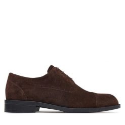 Półbuty BOSS. Brązowe eleganckie półbuty Boss, bez wzorów, bez obcasa, bez zapięcia. Za 849.99 zł.