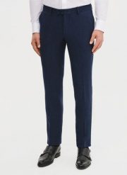 PAKO LORENTE - Granatowe spodnie ganiturowe z lnem. Niebieskie eleganckie spodnie Pako Lorente, na lato, z bawełny. Za 299.99 zł.