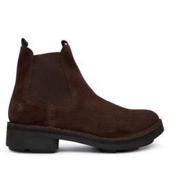 Sztyblety Fly London. Brązowe botki sznurowane Fly London, bez wzorów, bez obcasa, bez zapięcia. Za 659.99 zł.