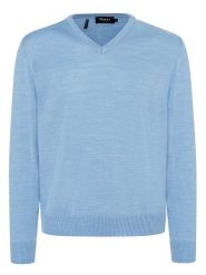 Maerz Muenchen Wełniany sweter w kolorze błękitnym rozmiar: 60. Niebieskie swetry nierozpinane Maerz Muenchen, bez wzorów, z wełny, bez kołnierzyka, bez ramiączek. Za 217.99 zł.