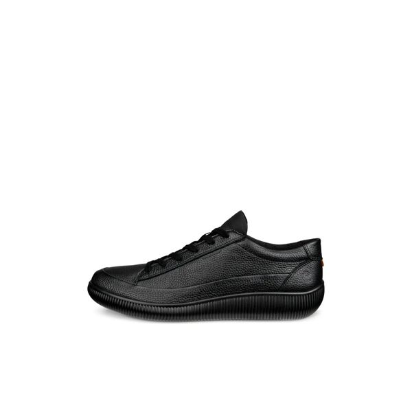 Błyszczące skórzane trampki Ecco Soft Zero. Czarne trampki ecco, l, bez wzorów, bez zapięcia. Za 638.15 zł.