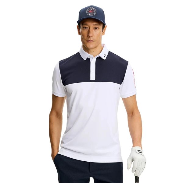 Polo J.Lindeberg Scottie Tour Tech Colourblock. Białe koszulki polo J.LINDEBERG, m, bez wzorów, bez kołnierzyka, bez ramiączek, na golfa. Za 415.00 zł.