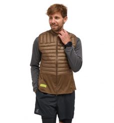 Kamizelka puchowa L.I.M Intense Trail Down Vest. Brązowe odzież kompresyjna Haglöfs, l, bez wzorów, z puchu, outdoorowe. Za 499.00 zł.
