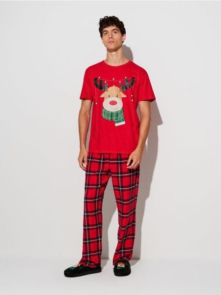 Świąteczna piżama dwuczęściowa z bawełny - wielobarwny. Piżamy Sinsay, l, bez wzorów, z bawełny, bez ramiączek. Za 59.99 zł.