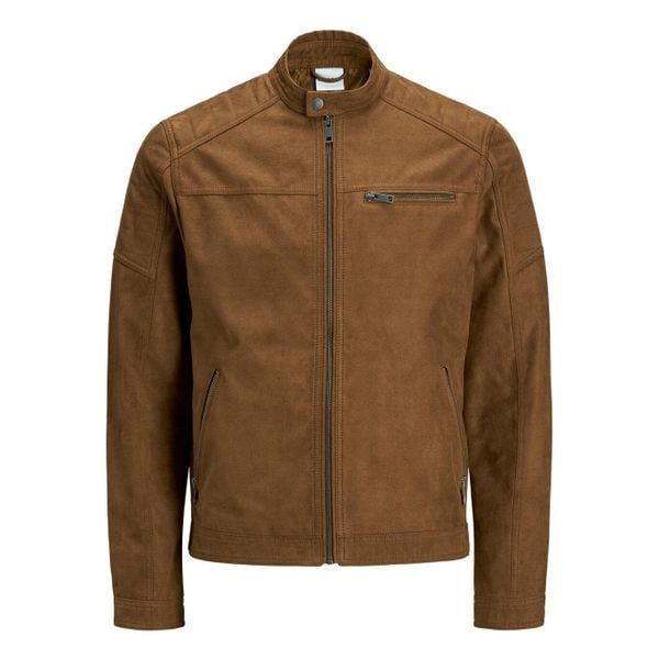 Kurtka Jack & Jones Rocky zamszowa koniakowa. Brązowe kurtki Jack&Jones, l, bez wzorów, z jeansu, bez kaptura. Za 265.05 zł.
