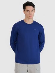 4F Longsleeve regular gładki męski - granatowy S. Niebieskie bluzki z długim rękawem 4F, m, bez wzorów, z bawełny, bez kołnierzyka, bez ramiączek. Za 69.99 zł.