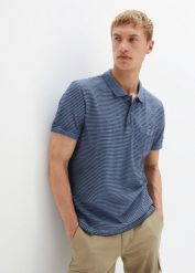 Shirt polo z efektem wytarcia, krótki rękaw. Niebieskie bluzki z długim rękawem bonprix, l, bez wzorów, bez kołnierzyka, bez ramiączek. Za 89.99 zł.